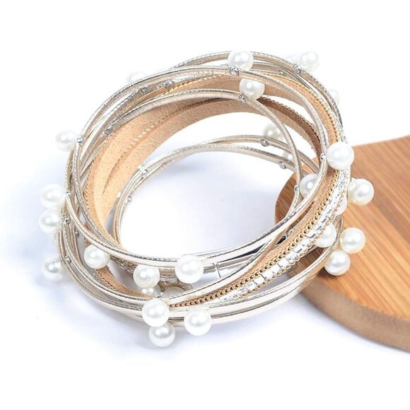 Handmade Leather Wrap Bracelet with Imitation Pearls - Elegant Gift for Women - Picture 8 of 8